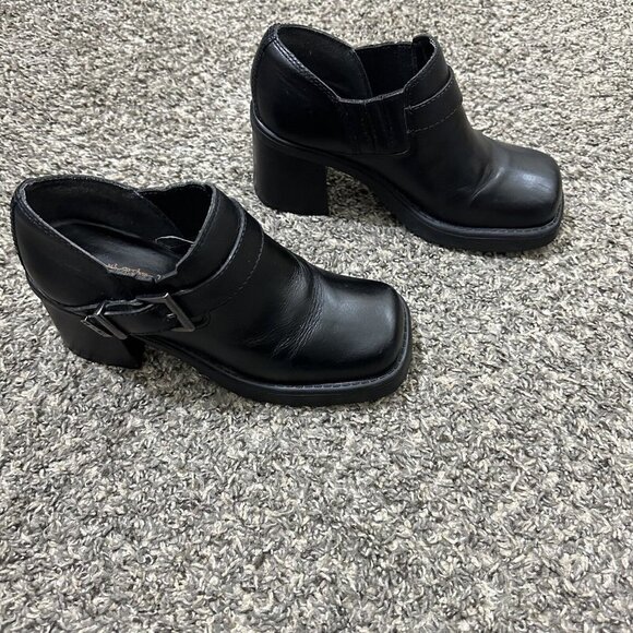 Harley Davidson Black Leather Boots Chunky Block Heel Square Toe Size 6 Y2K 90s - Picture 5 of 11